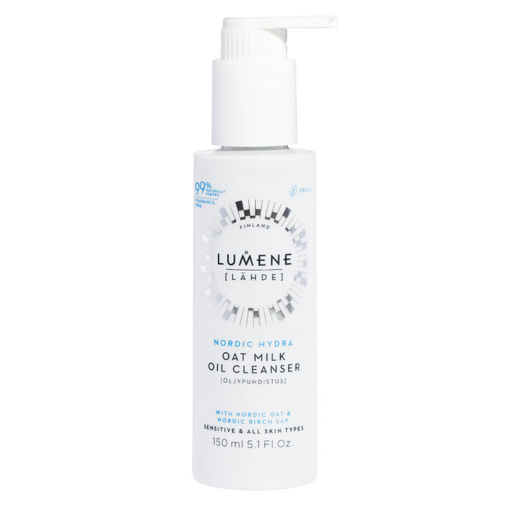 Lumene Nordic Hydra Oat Milk Oil Cleanser Luxurious Oat Cleansing Milk Makeup Remover Gentle Face Wash for Soft Clean Sk