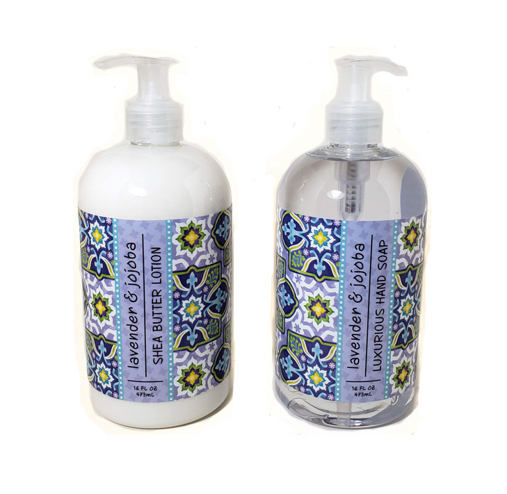 Greenwich Bay Trading Company Garden Collection Bundle Lavender Jojoba 16 Ounce Shea Butter Lotion 16 Ounce Hand Soap