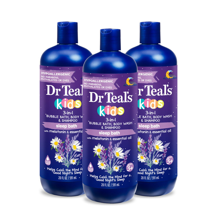 Dr Teals Kids 3in1 Sleep Bath Bubble Bath Body Wash Shampoo with Melatonin Essential Oil 20 fl oz Pack of 3