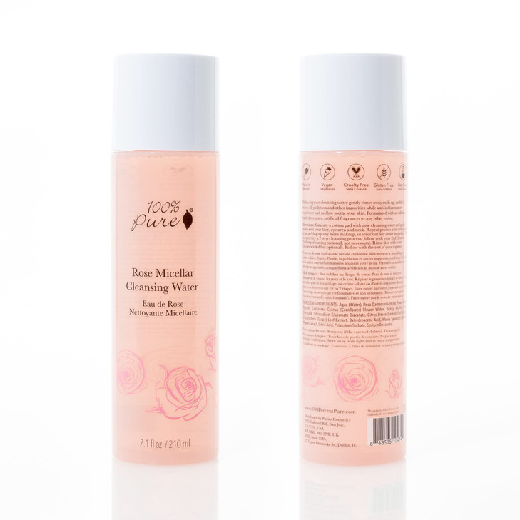 100 PURE Rose Micellar Cleansing Water Hydrating Makeup Remover Daily Skin Care for All Skin Types Soothing Micellar Wat