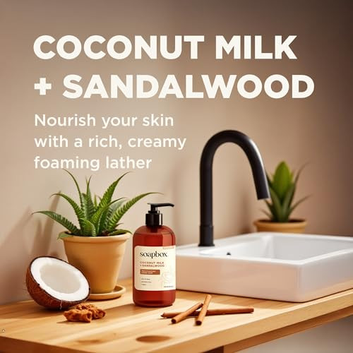 Soapbox Liquid Hand Soap Coconut Milk Sandalwood Gentle Moisturizing Hand Wash for Kitchen and Bathroom Vegan Cruelty Fr