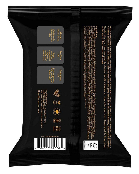 SHEA MOISTURE African Black Soap Facial Wipes 30 Count 3 Pieces