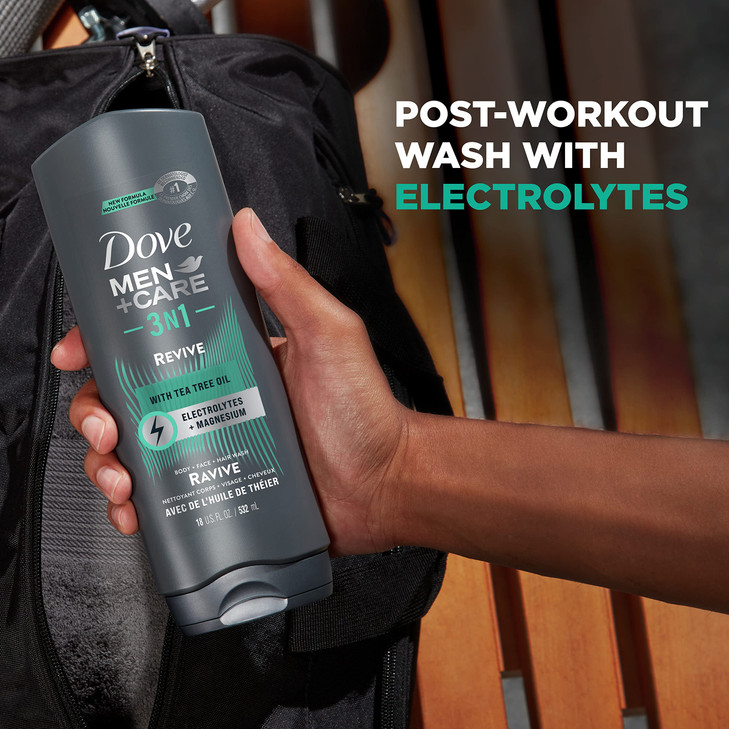 DOVE MEN CARE PostWorkout Body Wash 3N1 Revive 4 Count For Men With Tea Tree Oil 18 oz