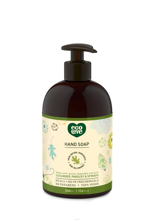 ecoLove Natural and Organic Liquid Hand Soap Organic Cucumber Spinach Parsley No SLS or Parabens Vegan and CrueltyFree H