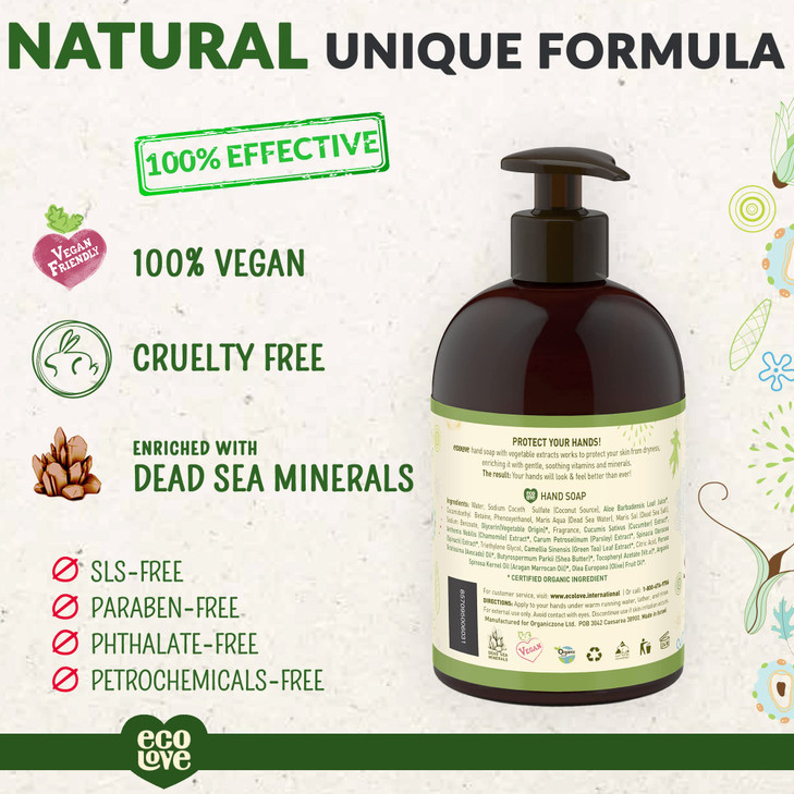 ecoLove Natural and Organic Liquid Hand Soap Organic Cucumber Spinach Parsley No SLS or Parabens Vegan and CrueltyFree H