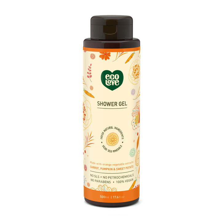 ecoLove Natural Moisturizing Body Wash for Dry Skin With Organic Carrot Pumpkin and Sweet Potato No SLS or Parabens Vega