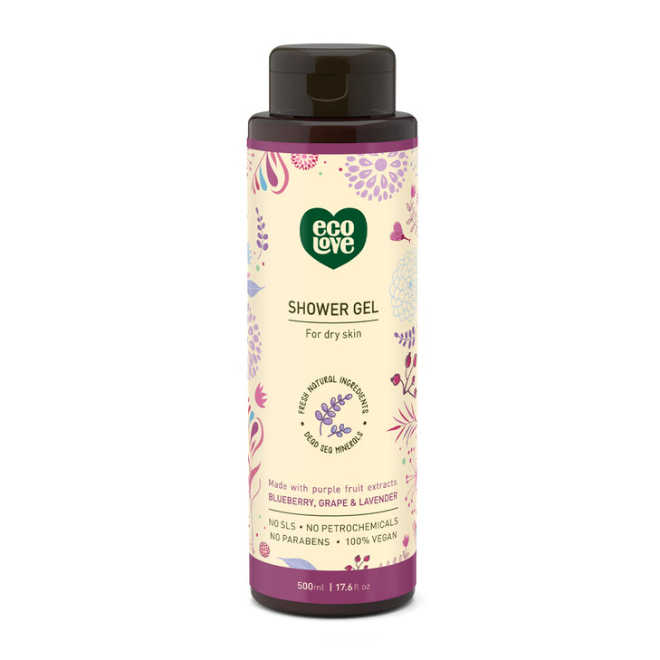 ecoLove Natural Moisturizing Body Wash for Dry Skin Organic Blueberry Grape Lavender No SLS or Parabens Vegan and Cruelt