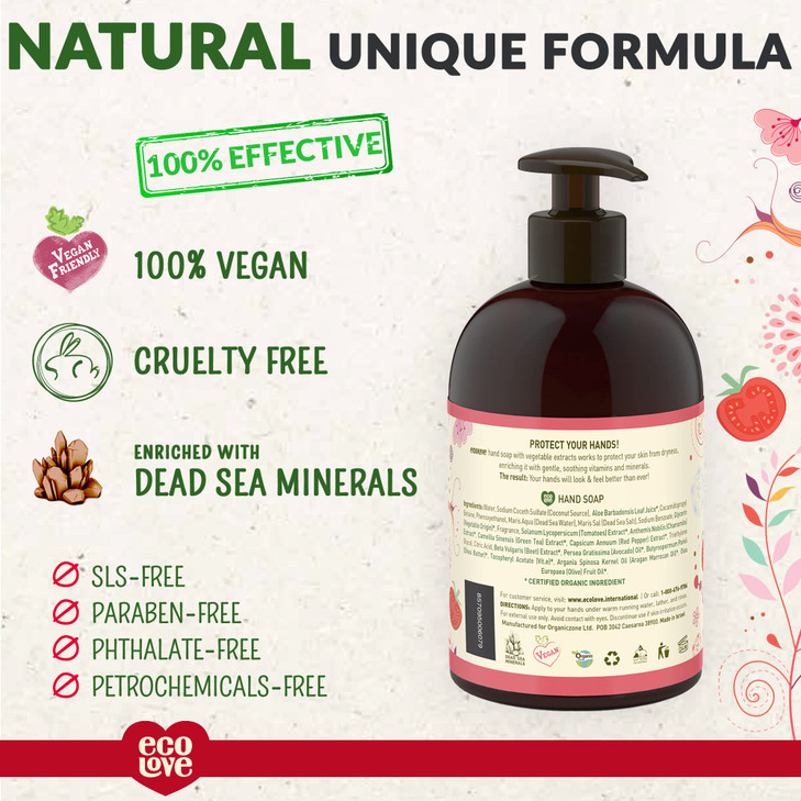 ecoLove Natural Liquid Hand Soap Organic Tomato and Beetroot No SLS or Parabens Vegan and CrueltyFree Hand Soap 176 oz