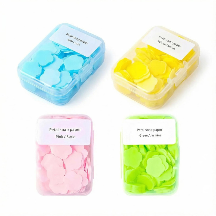 4 Different Scented Mini Fresh Portable Disposable Petal Hand Wash Sheets Dissolvable Hand Bath Soap Suitable for Childr
