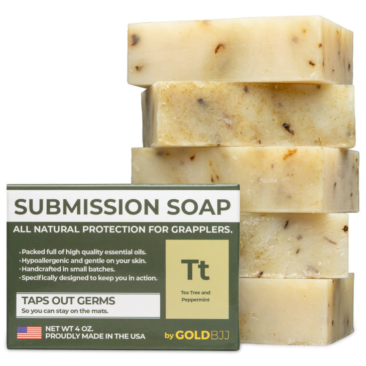 Premium Tea Tree Oil Soap USA Made Bar Soap for BJJ Jiu Jitsu Wrestling and Grappling 5Pack of 4 Ounce Soap Bars Pepperm