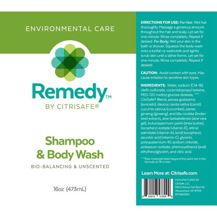 CitriSafe Remedy BioBalancing Shampoo Body Wash Body Wash and Clarifying Shampoo For Build Up Fragrance Free 16 oz