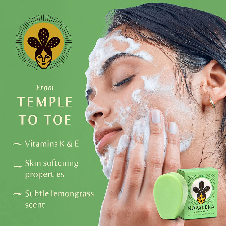 Nopalera Bar Soap Lemongrass Essential Oils Natural Body and Face Cleanser Moisturizing and Exfoliating Soft Skin Care M