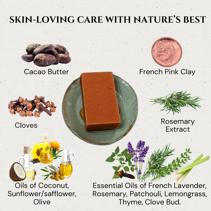 Schizandu Organics Clay Cleansing Bar Soap Organic Herbal Skin Detox with French Pink Clay 4 oz 100 Pure Natural Luxury