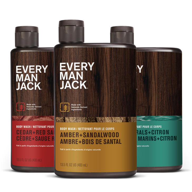 Every Man Jack Mens Body Wash Variety Pack Includes 3 Body Washes with Natural Ingredients Incredible Scents Amber Sanda