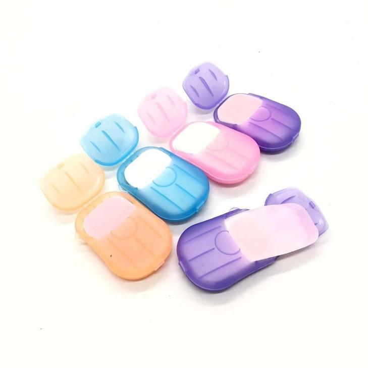 esowemsn 6 Packs Portable Disposable Travel Hiking Washing Hand Bath Toiletry Paper Soap SheetsRandom Color