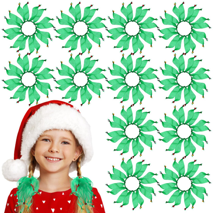Hotop 12 Pcs Christmas Hair Ties with Bells Ribbon Elastic Scrunchies Xmas Hair Ties Ribbon Ponytail Holder for Christmas Party Accessories(Green) online at globaldelivered