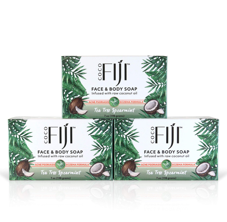 Coco Fiji Soap Bar for Face and Body Infused With Organic Coconut Oil Tea Tree Spearmint Essential Oil Natural Soap for