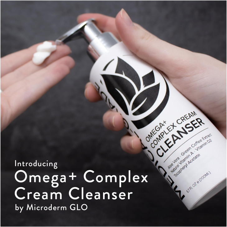 Microderm GLO Omega Complex Cream Facial Cleanser Daily Face Wash Makeup Remover All Skin Types Omega 3 6 Retinyl Green