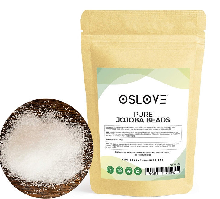 Oslove Organics Pure Jojoba Beads 2040 Mesh Size Cleanses and Exfoliates Skin Use in Soaps Cleansers Scrubs 4oz