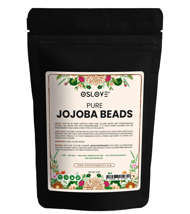 Oslove Organics Pure Jojoba Beads 2040 Mesh Size Cleanses and Exfoliates Skin Use in Soaps Cleansers Scrubs 4oz