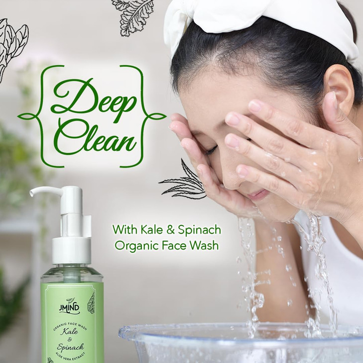 JMind Kale Spinach Organic Face Wash Vegan Daily Face Wash Green Tea Facial Cleanser pH Balanced All Skins 338oz
