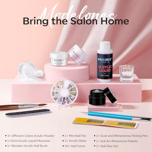 modelones Acrylic Nail Kit: Clear White Pink Acrylic Powder and Liquid Set with Gel Nails Glue, Brushes, 11pcs Set for Beginner online at globaldelivered
