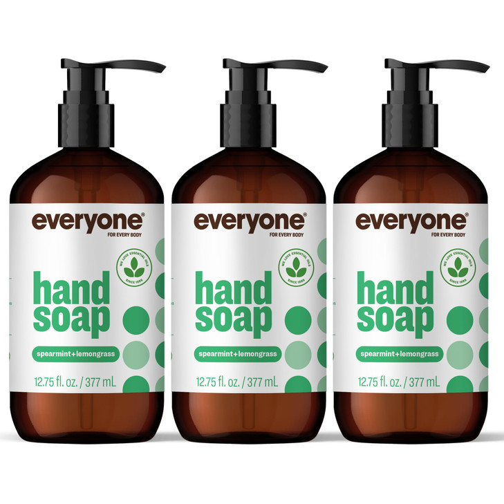 Everyone Liquid Hand Soap 1275 Ounce Pack of 3 Spearmint and Lemongrass PlantBased Cleanser with Pure Essential Oils