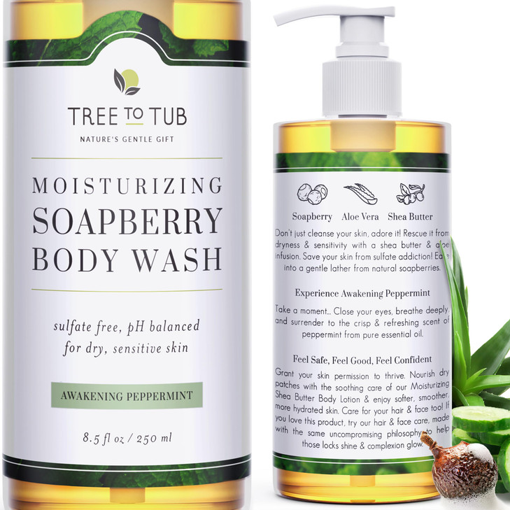 Tree to Tub Peppermint Body Wash for Sensitive Skin and Dry Skin pH Balanced Hydrating Sulfate Free Vegan Body Soap with