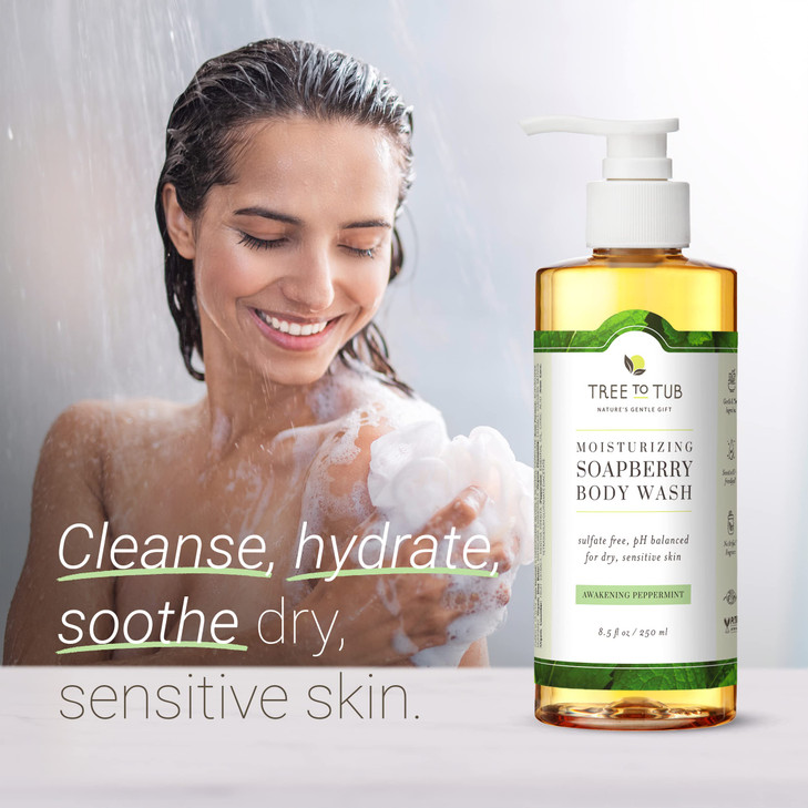 Tree to Tub Peppermint Body Wash for Sensitive Skin and Dry Skin pH Balanced Hydrating Sulfate Free Vegan Body Soap with