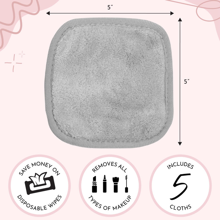 ST INC Reusable Makeup Remover Wipes Microfiber Face Cloths for Washing Makeup and Oil from Skin Travel Essentials Grey