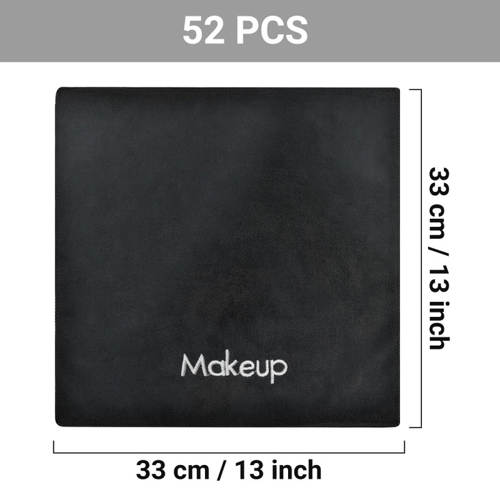 52 Pcs Black Makeup Washcloths 13x13 Inch Microfiber Makeup Remover Towels Reusable Soft Absorbent Face Cloth Facial Cle
