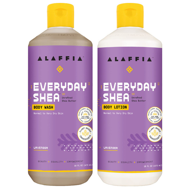 Alaffia EveryDay Shea Body Wash Bundled with Shea Body Lotion for Normal to Very Dry Skin Moisturizes and Cleanses with