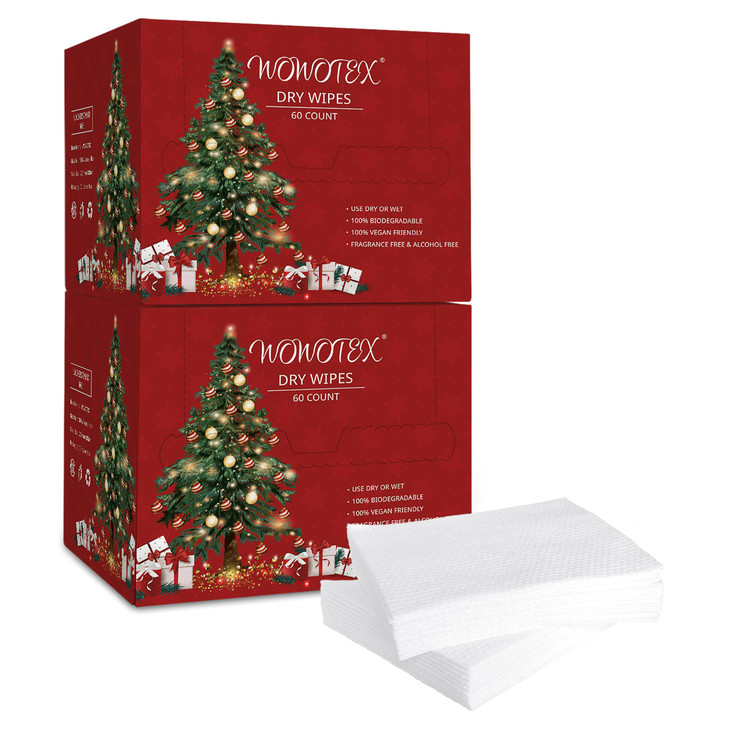 Christmas Style WOWOTEX Disposable Face Towel Biodegradable Large Dry Face Wipes 120 Count2 Box Extra Thick Soft Clean F