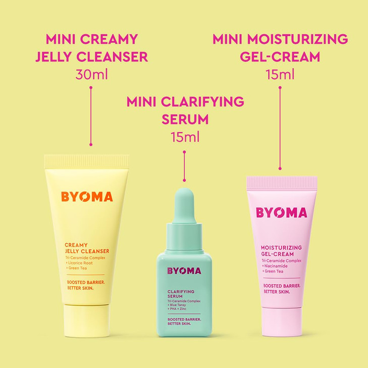 BYOMA So Clear Set Barrier Repair Skincare Set for Acne Prone Skin Creamy Jelly Cleanser Clarifying Face Serum GelCream
