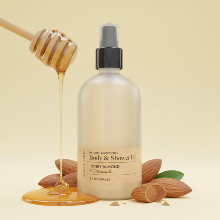 Olivia Care Nourishing Honey Almond Body Oil with Vitamin E InShower Bliss for All Skin Types 8 Fl Oz Honey Almond and V