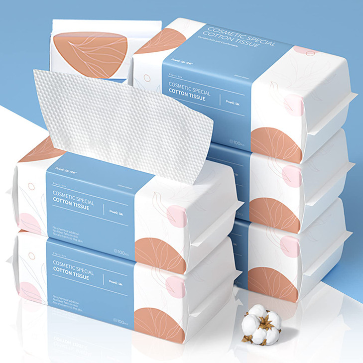 PoeticEHome Soft Dry Wipe 6 Pack 100 Cotton Face Tissues Lint Free Facial Cleansing Towels Disposable Extra Thick Dry an