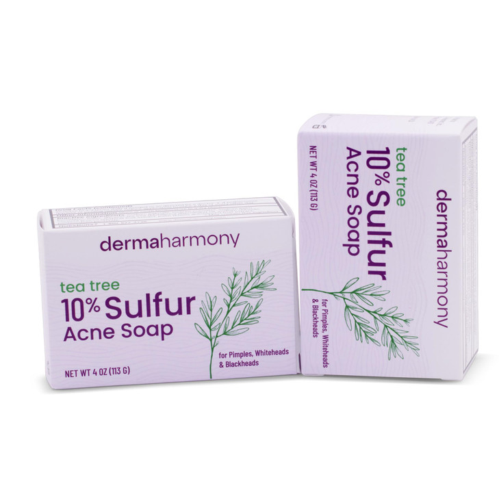 Dermaharmony 10 Sulfur with Tea Tree Oil Acne Bar Soap 4 oz 2 Bars