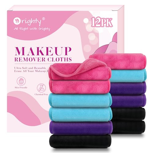 Orighty Makeup Remover Cloths 12 Pack Reusable Microfiber Facial Cleansing Cloths Remove Instantly Dirt MakeupWaterproof