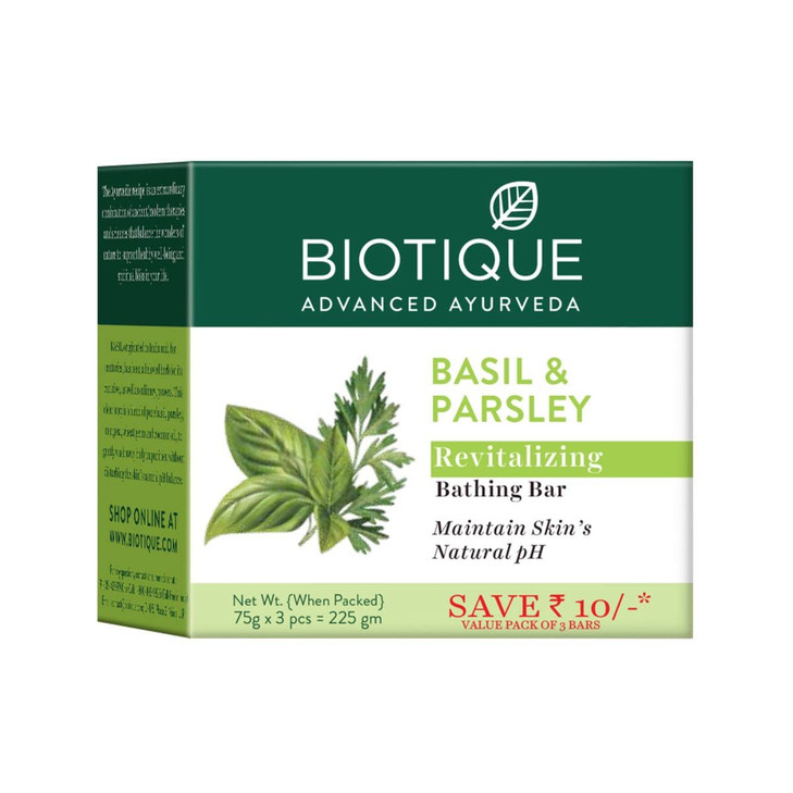 Biotique Bio Basil and Parsley Body Revitalizing Body Soap Pack of 3 225 g 3 x 75 g