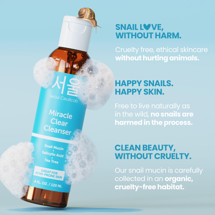 SeoulCeuticals Korean Acne Snail Cleanser Face Wash Snail Mucin Salicylic Acid Tea Tree Acne Treatment for Sensitive Ski