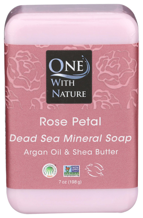 One With Nature Dead Sea Mineral Rose Petal Bar Soap 7 Oz