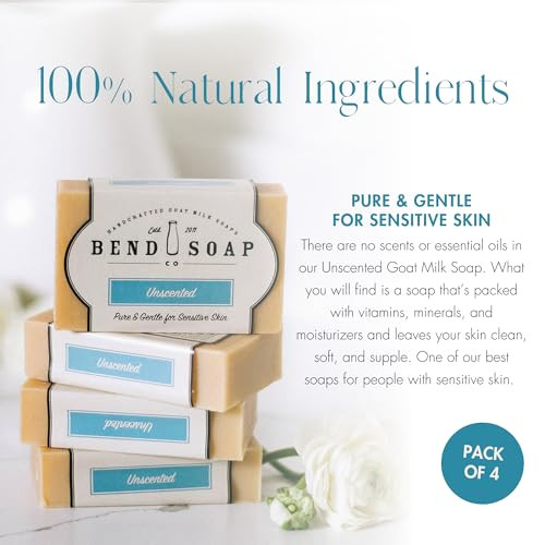 Bend Soap Company All Natural Handmade Goat Milk Soap for Dry Skin Relief Unscented 18 Oz Pack of 4