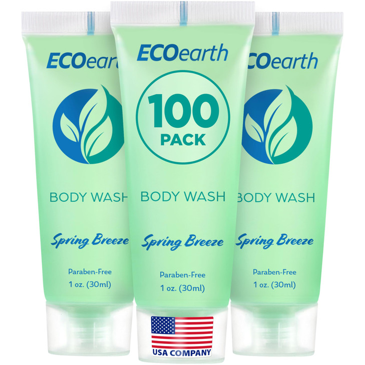 EcoEarth Travel Size Body Wash 1 fl oz 100 PK Spring Breeze Delight Your Guests with a Revitalizing and Refreshing Hotel