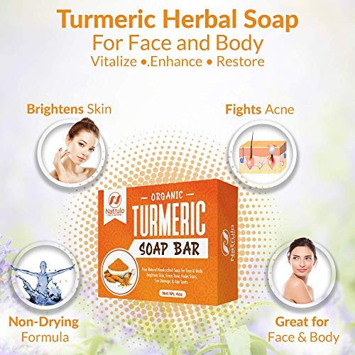 Organic Turmeric Soap Bar Pure Natural Handcrafted Skincare Made in USA Face Body Cleanser with Calendula Aloe Vera Fren