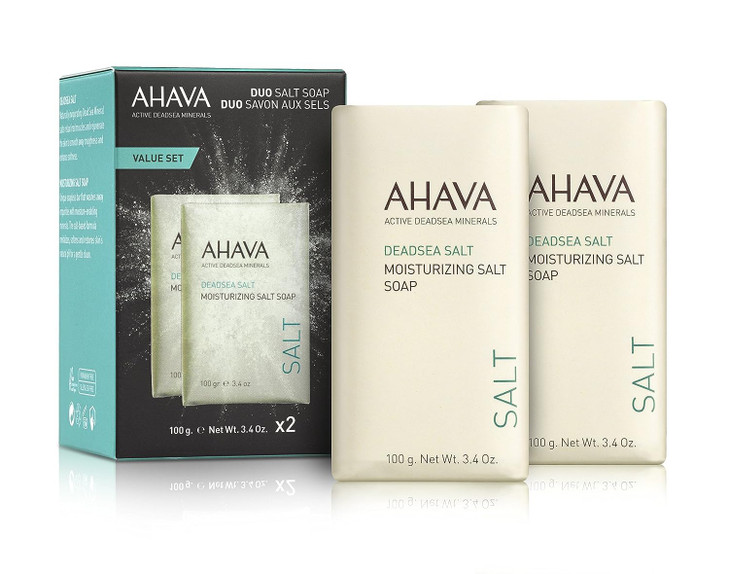 AHAVA Moisturizing Dead Sea Salt Soap Duo Set Face Body Cleansing Bar to Moisture Skin Enriched with Exclusive Blend of