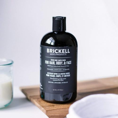 Brickell Mens Rapid Wash Natural and Organic 3 in 1 Body Wash Gel for Men 16 Ounce Fresh Mint Scent