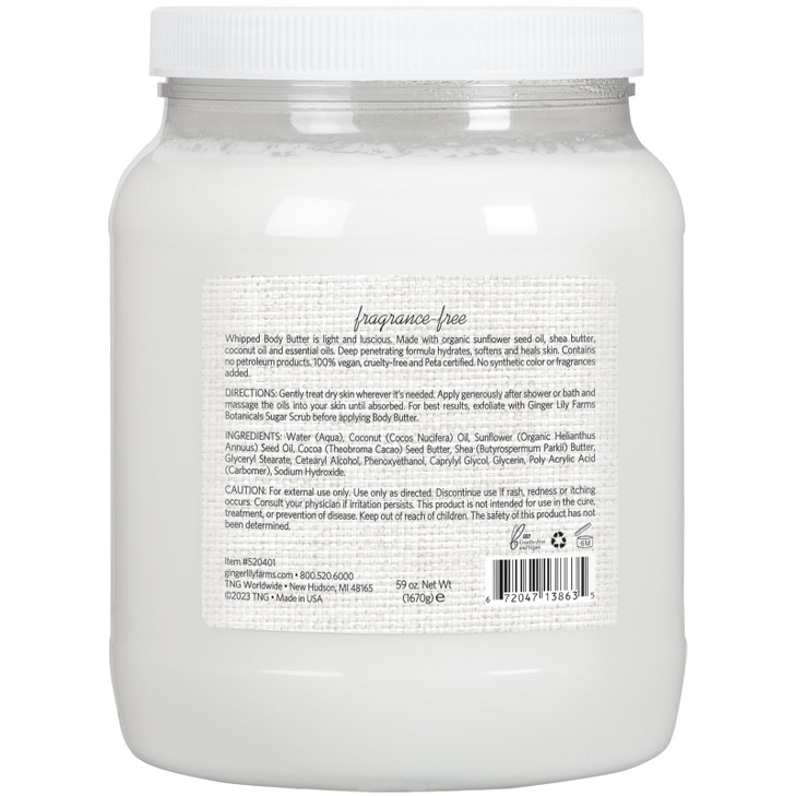 Ginger Lily Farms Botanicals Whipped Body Butter for Dry Skin UltraHydrating 100 Vegan CrueltyFree FragranceFree 59 Ounc