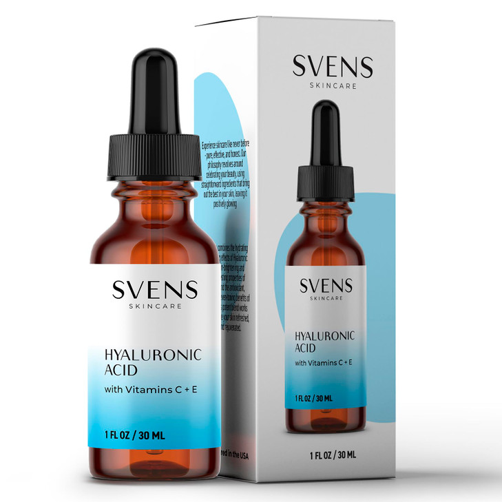 Svens Skincare Hyaluronic Acid Serum for Face and Skin, Vitamin C & Vitamin E  Hydrating Moisturizing Beauty Facial Serum, 1 fl oz