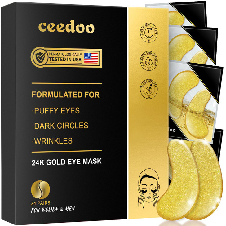 ceedoo Under Eye Patches - 24 Pairs Gold Under Eye Mask for Puffy Eyes, Dark Circles, Eye Bags, Wrinkles, Collagen Eye Gels with Rejuvenating Treatme