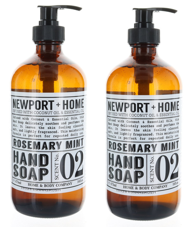 2 Bottles Newport Home Hand Soap Rosemary Mint 16 oz Infused wCoconut Oil Essential Oil by Home and Body Co